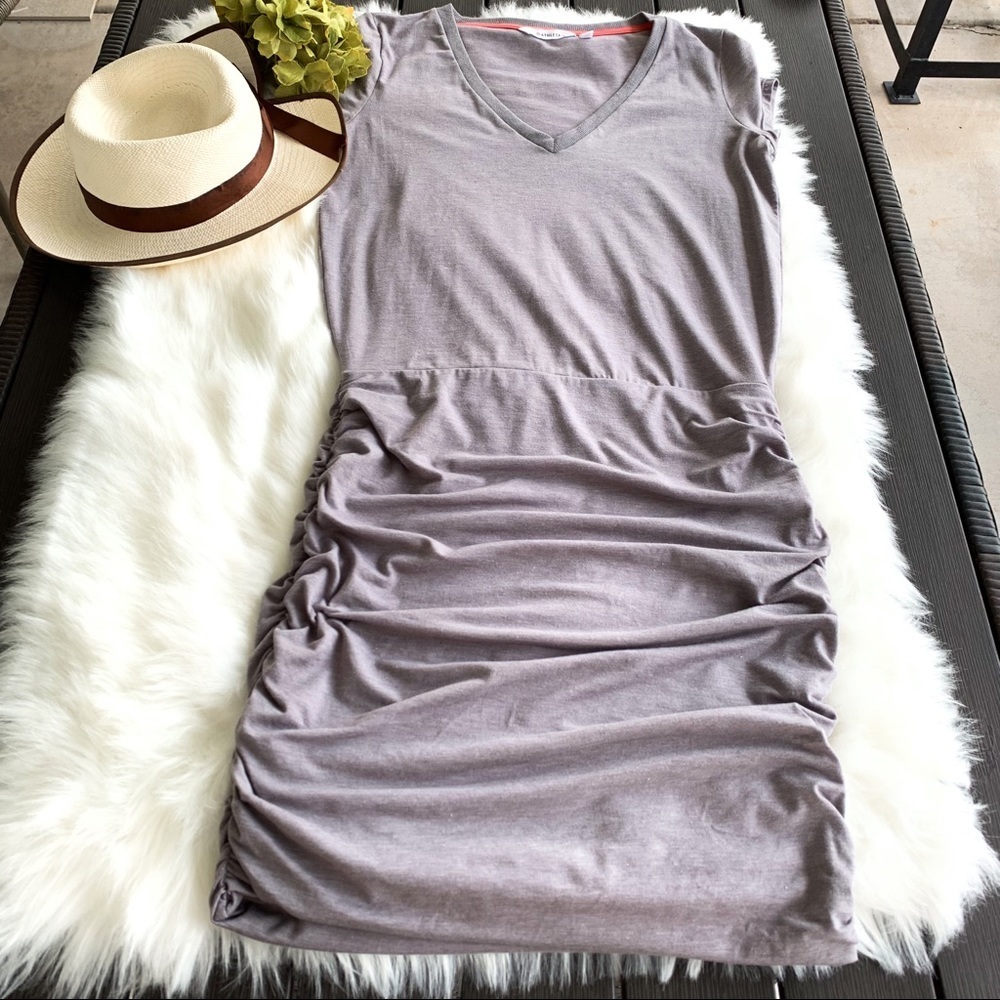 Athleta Womens Gray Ruched Short Sleeve Topanga Dress Size Small - Picture 2 of 11